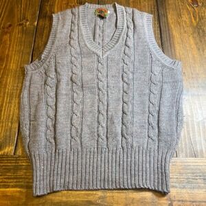 Boston Traders Mens Vintage 100% Pure Wool Cable Knit Sweater Vest Grey Large